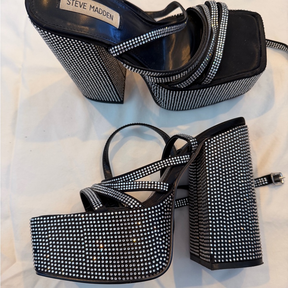 Steve Madden Black Rhinestone Platform Heels 8.5 W